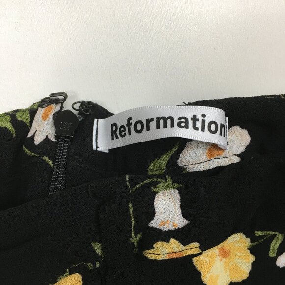 REFORMATION Piazza Black Floral Print Belted Wide Leg Palazzo Culotte Pant - Picture 3 of 13